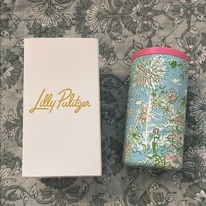 Lilly Pulitzer Tropical Blue and Pink Skinny Can Coozie